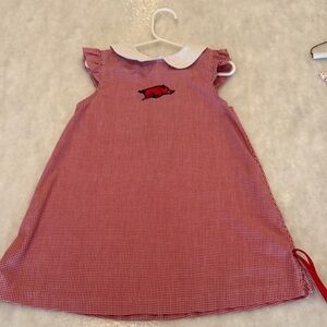 Red Gingham Sleeveless Kids Dress with White Peter Pan Collar